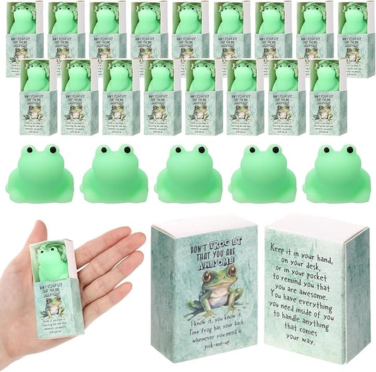 Wettarn 24 Sets Positive Gifts Frog Stress Balls with Support Gift Boxes You are Awesome Party Favors for Employee Coworker Friends Office Prizes Funny Green Desk Decor