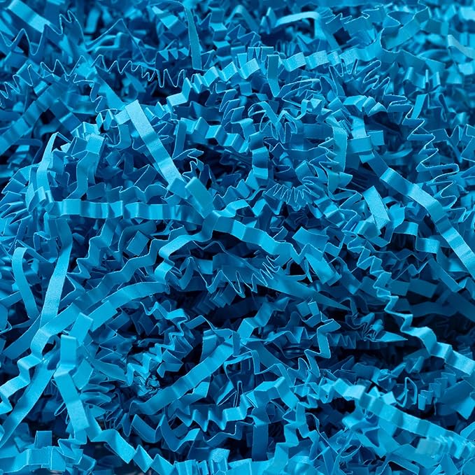 Wowxyz 1 LB Crinkle Cut Paper Shred Lake Blue Crinkle Shredded Paper for Gift Baskets - Gift Box Bag Filler - Confetti Stuffing for Birthday, Holiday Present Packaging Wrapping