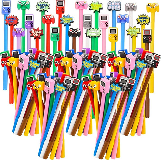 LiYiQ 100 Pcs Video Game Party Favors Cartoon Cute Fun Pens Kawaii Games Handle Level Up Games Console Shape Gel Black Ink Pen Cute Video Game Pens for Office Home Present