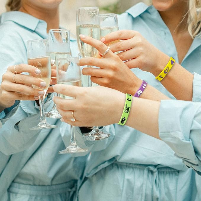 FSHANEE Pajama Sleepover Rubber Bracelets Party Supplies Pajama Party Favors Silicone Wristbands Pajama Themed Birthday Party Decorations Counts of 24