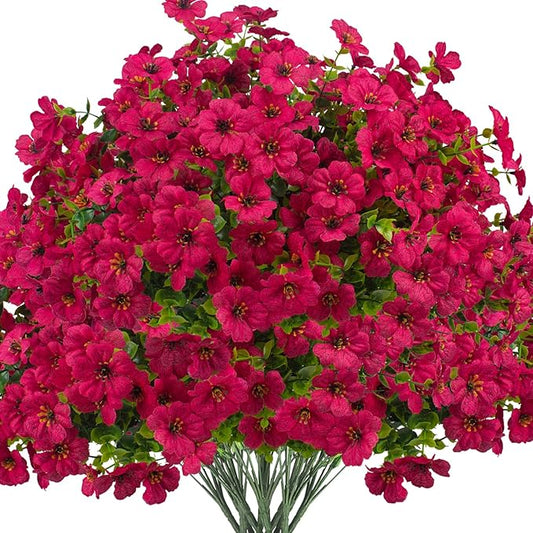 Grunyia Artificial Fake Flowers for Outdoor Spring Decoration, 16 Bundles Faux Silk Colorful Daisy UV Resistant Realistic for Outside Porch Patio Home Yard Garden Planters Pots Window Box (Rose Red)