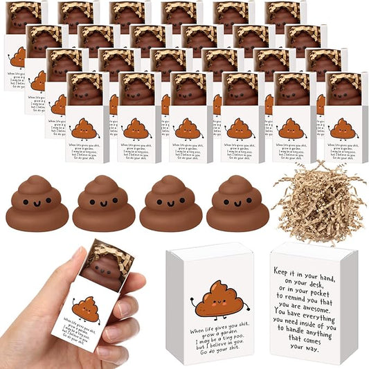 Wettarn 12 Sets Poo Positive Gifts Cute Stress Balls with Support Gift Boxes Fun Party Favors for Employee Coworker Friends Office Inspirational Relief Desk Decor