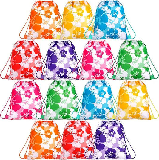 Teling Hibiscus Party Favors Bags Drawstring Luau Bag Tropical Gift Bags for Birthday Baby Shower Party Favor Packs(14 Pcs, Fresh Style)