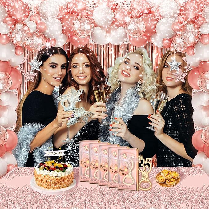 24 boxes of rose gold themed 35th birthday bottle openers, suitable for 35th anniversary wedding party gifts birthday party souvenirs or party decorations