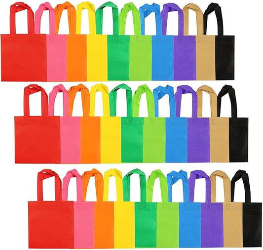Aneco 30 Pack Reusable Non-woven Party Favor Bag 8×8 Inch Tote Bags Bulk with Handles Rainbow Goodies Gift Bags for Birthday Wedding Party (10 Colors)