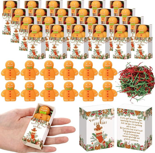 Wettarn 24 Sets Christmas Party Favors Gingerbread Stress Balls with Gift Boxes Bulk Appreciation Gifts for Coworker Friends Students Office School Relief Toys Stocking Stuffers