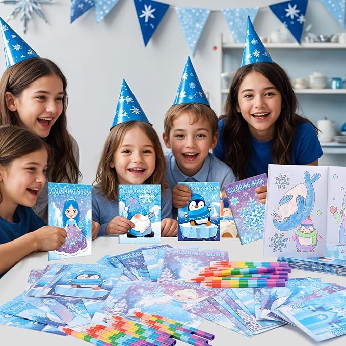 BenLouis 24 Pcs Frozen Mini Coloring Books Kids Winter Snowflake Party Favors Small Activity Books Bulk for Kids Winter Holiday Themed Goodie Bags Stuffers Return Gifts Classroom Travel
