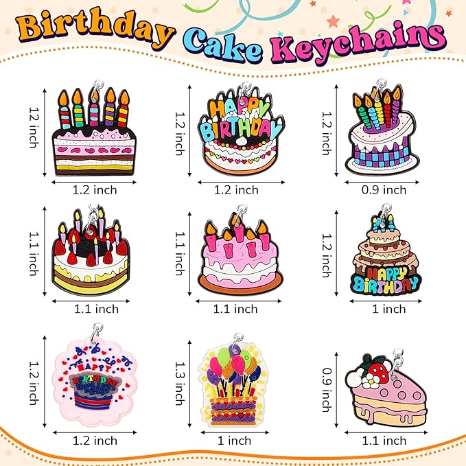 Sasylvia 36 Pcs Birthday Cake Party Favors Birthday Cake Keychain Gifts Cute Party Decorations for Women Men Accessories