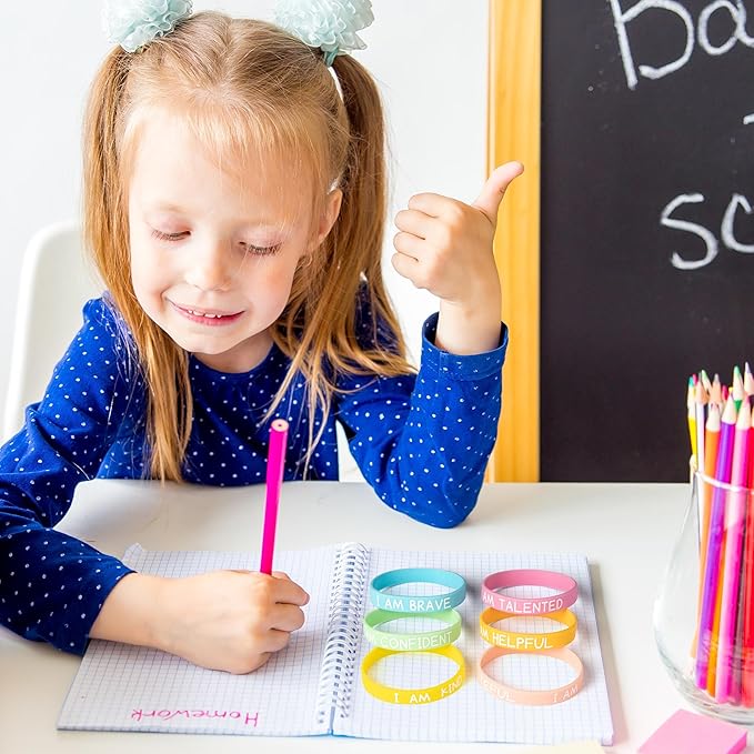 Lesnala 48 Pcs Students inspirational silicone wristbands Motivational bracelets for kids Affirmation rubber bracelet for Back to School Class Prizes Birthday Party Favor Graduation Gifts 6 Styles