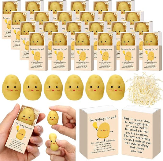 Wettarn 24 Sets Potato Support Gifts Cute Stress Balls with Gift Boxes Inspirational Party Favors for Employee Coworker Friends Office Positive Relief Desk Decor