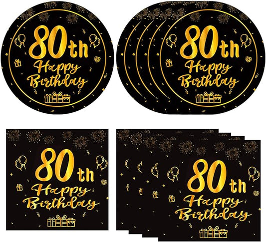 40PCS 80th Birthday Decorations1945 80th Theme Birthday Party Table Decoration 80th Party Tableware Set Paper Plates and Napkins Happy 80th Birthday Party Supplies for Women Men