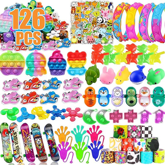 126 Pcs Party Favors for Kids, Treasure Box Toys for Classroom, Prize Box Toys for Kids, Goodie Bags Stuffers, Pinata Filler, Treasure Chest Fidget Birthday Gifts Stocking Stuffers