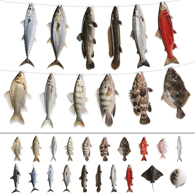 20pcs Fishing Birthday Decoration Banner, Hanging Decor for Fishing Party
