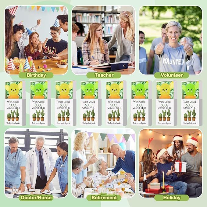 Wettarn 60 Sets Work Appreciation Gifts Cactus Stress Balls with Thank You Boxes Bulk Company Party Favors for Employee Coworker Staff Office Positive Relief Desk Decor, Luminous