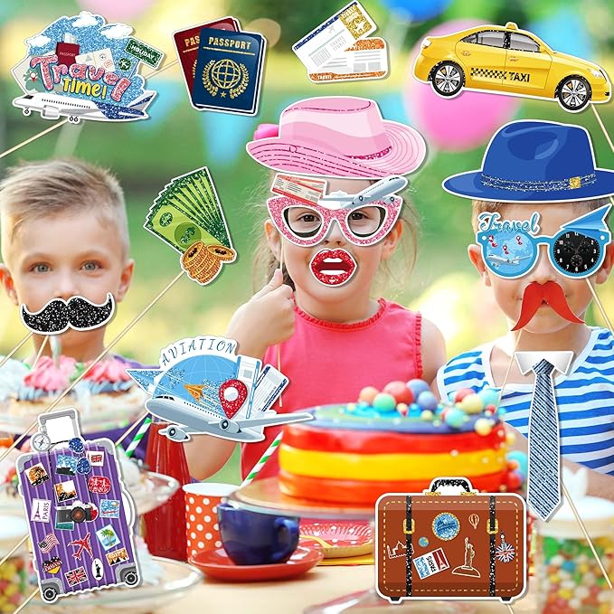25 Pcs Travel Themed Photography Decorations, Fun Global Travel Photo Booth Props, Party Supplies for All Occasions Such as Graduation Ceremonies and Birthdays