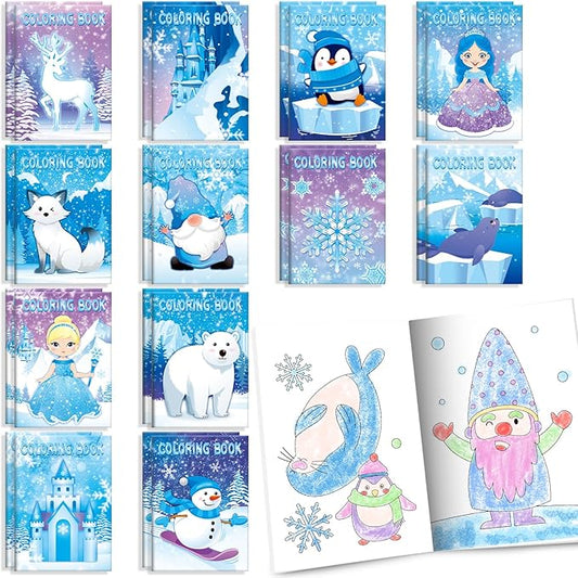 BenLouis 24 Pcs Frozen Mini Coloring Books Kids Winter Snowflake Party Favors Small Activity Books Bulk for Kids Winter Holiday Themed Goodie Bags Stuffers Return Gifts Classroom Travel