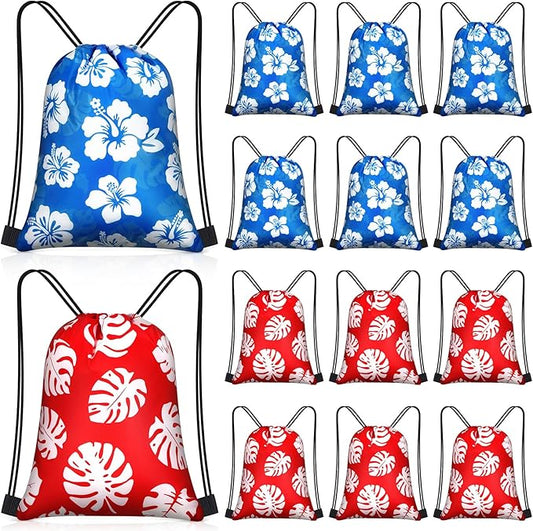 Yiyiring 30 Pcs Hawaiian Drawstring Bags Bulk 12 x 10 Inch Hibiscus Party Favors Bags Hawaii Themed Party Favors Decor for Kids Birthday Baby Shower Summer Holiday Supplies(Hawaiian)