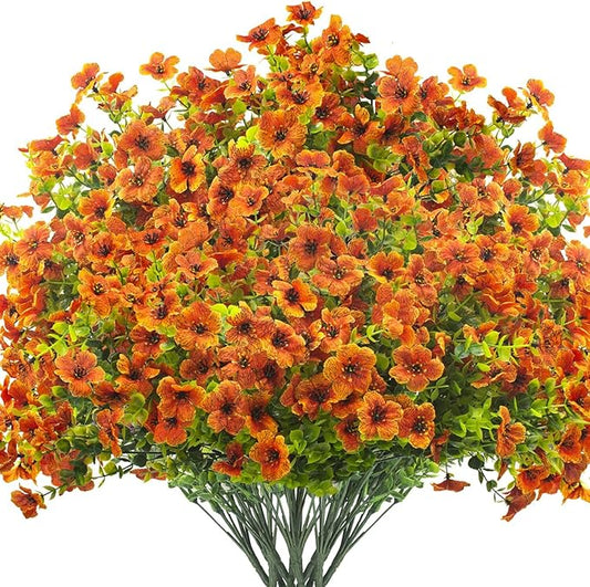 Grunyia Artificial Fake Flowers for Outdoor Spring Decoration, 16 Bundles Faux Silk Colorful Daisy UV Resistant Realistic for Outside Porch Patio Home Yard Garden Planters Pots Window Box (Orange)