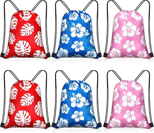 Yiyiring 16 Pcs Hawaiian Drawstring Bags Bulk 12 x 10 Inch Hibiscus Party Favors Bags Hawaii Themed Party Favors Decor for Kids Birthday Baby Shower Summer Holiday Supplies(Classic Hawaiian)