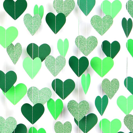 Green Party-Decorations Heart Paper-Garland Streamers-Banner - 52Ft St Patricks Day Decorations, Spring Summer Birthday Wedding Engagement Baby Shower Hanging Decor Ouruola