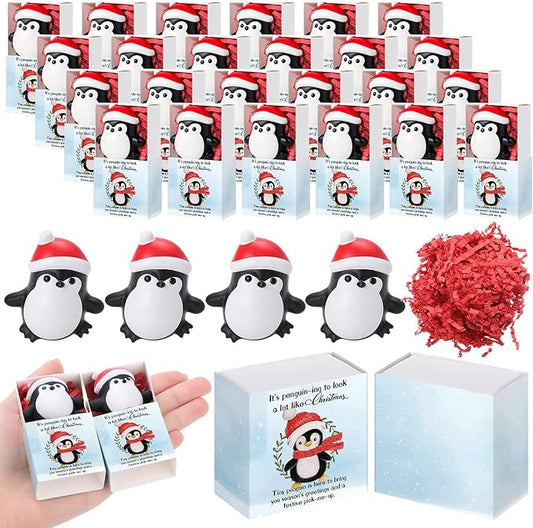 Wettarn 24 Sets Christmas Penguin Gifts Cute Stress Balls with Support Gift Boxes Holiday Party Favors for Employee Coworker Friends Relief Toys Stocking Stuffers