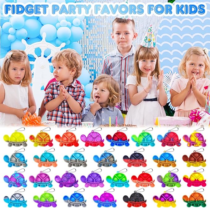 Pop Fidget Toys Bulk Its Kids Party Favors 30 PCS Turtle Toys Mini Pop Keychain It Sensory Fidget Toy Pack Fidgets for Classroom Prizes for Kids Students Carnival Prizes Birthday Goodie Bag Stuffers