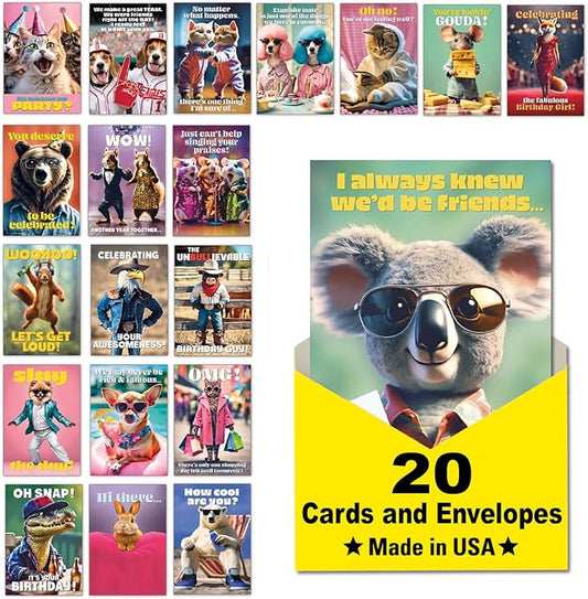 Leanin' Tree Wild Ones - Made In USA - 20 Assorted Cards with Envelopes All Occasion, Birthday Cards Funny Enough to Make You Laugh, Includes Birthday, Encouragement, Friendship, Thank You and More