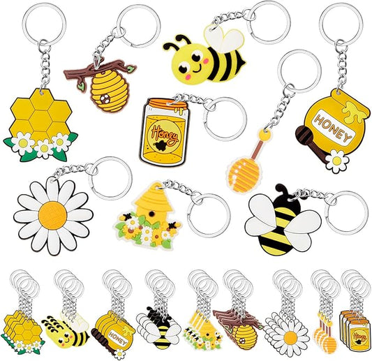 Sasylvia 36 Pcs Bee Party Favors Keychain Bulk Bee Themed Party Decorations Gift for Women Men Accessories