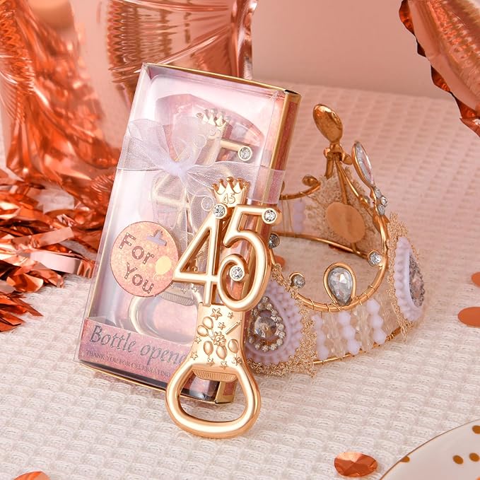 24 boxes of rose gold themed 45th birthday bottle openers, suitable for 45th anniversary wedding party gifts birthday party souvenirs or party decorations