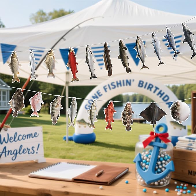 20pcs Fishing Birthday Decoration Banner, Hanging Decor for Fishing Party