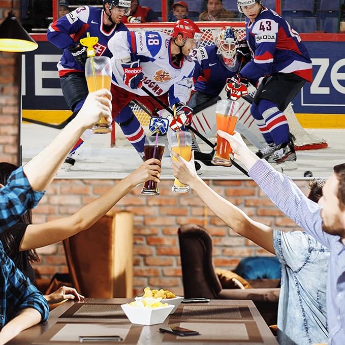 MEAXUR 24 pcs Ice Hockey Theme Straight Reusable Straws for Ice Hockey Sports Party Favors, Daily Drink Straws, Birthday Party, Reunion, Sports Party Supplies with 2 Cleaning Brush. (6 colors)