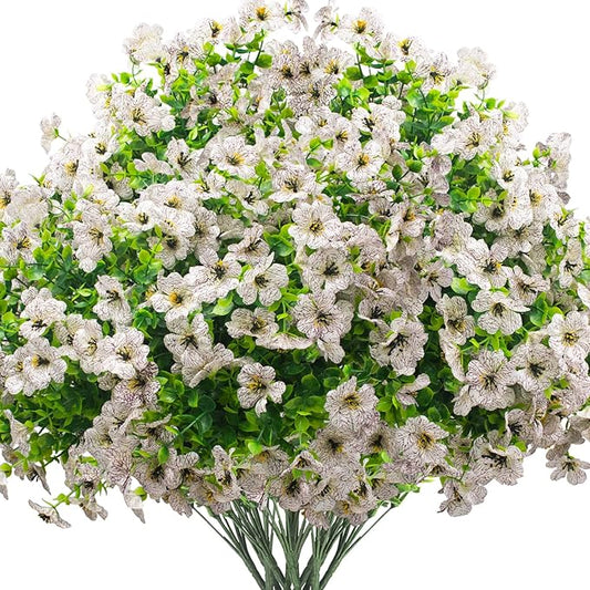 Grunyia Artificial Fake Flowers for Outdoor Spring Decoration, 16 Bundles Faux Silk Colorful Daisy UV Resistant Realistic for Outside Porch Patio Home Yard Garden Planters Pots Window Box (White)