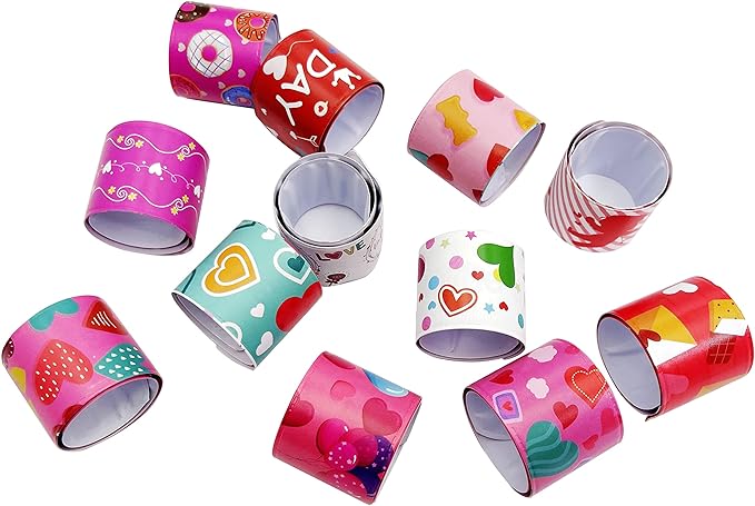 DimiGlobal Valentine Slap Bracelets for Kids Valentines Day Slap Bracelets Bulk for Boys and Girls Holiday Slap Bracelet Party Favors Supplies Classroom Prizes Exchanging Gifts (48)