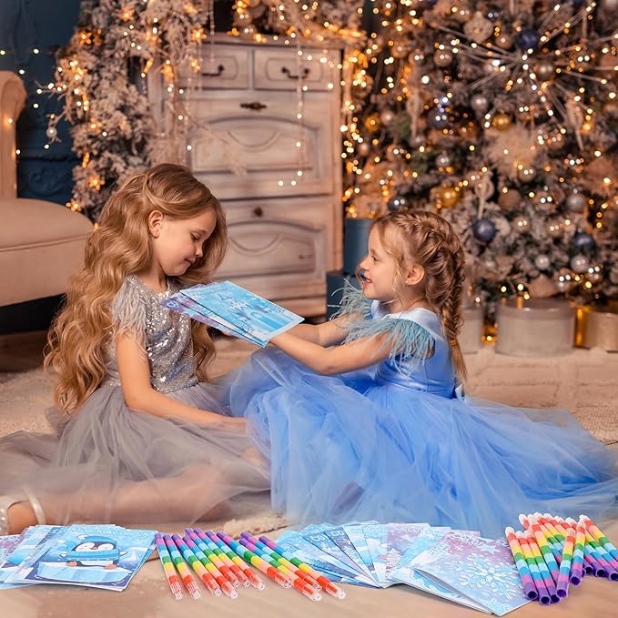 BenLouis 24 Pcs Frozen Mini Coloring Books Kids Winter Snowflake Party Favors Small Activity Books Bulk for Kids Winter Holiday Themed Goodie Bags Stuffers Return Gifts Classroom Travel