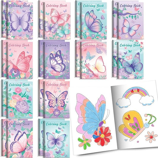 BenLouis 24 Pcs Butterfly Mini Coloring Books Kids Butterfly Theme Baby Shower Party Favors Small Activity Books Bulk for Kids Spring Fairy Birthday Goodie Bags Stuffers Return Gifts Classroom Travel