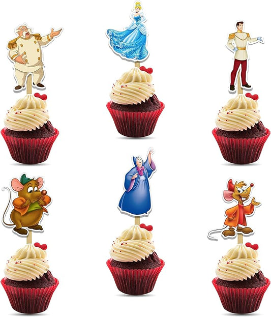 Cnderela Cupcake Topper – Princess Theme Birthday Party Decoration Supplies for Girls – Glitter Fairy Tale Cupcake Decoration – Magical Princess Cupcake Topper for Birthday and Celebration
