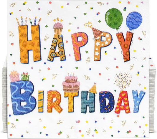 Gift Boutique 100 Pc Happy Birthday Cocktail Beverage Napkins Disposable Paper Colorful Rainbow Polka Dot Dessert Napkin B-day Party Supplies