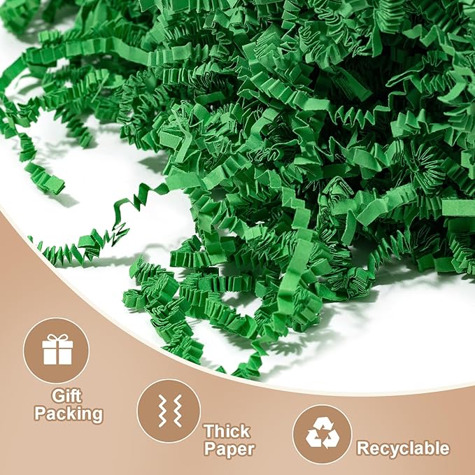 Wowxyz 1 LB Crinkle Cut Paper Shred Green Crinkle Shredded Paper for Gift Baskets - Gift Box Bag Filler - Confetti Stuffing for Birthday, Holiday Present Packaging Wrapping