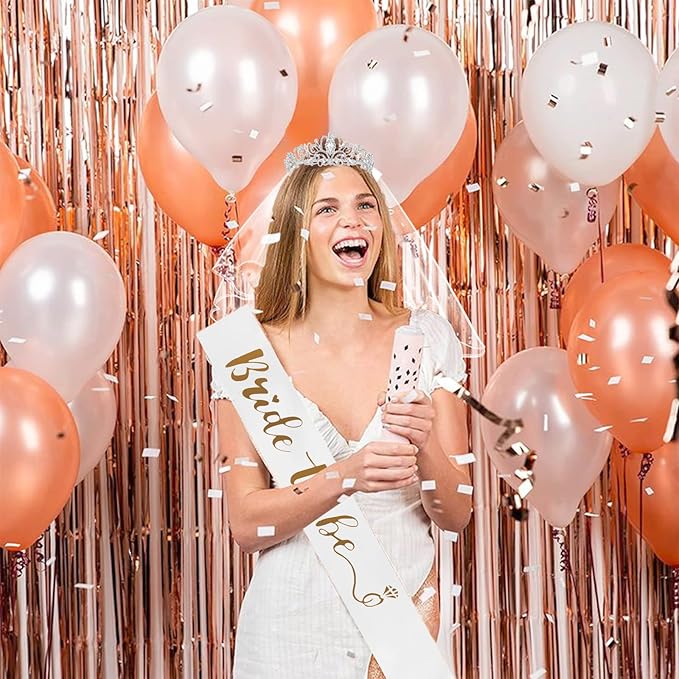 QIFU Bachelorette Party Decorations - 3pcs Bridal Shower Decorations include Bride to Be Crown Sash Veil for Women Bachelorette Hen Party Favors Accessories Wedding Decor Bridal Shower Gifts (Silver)