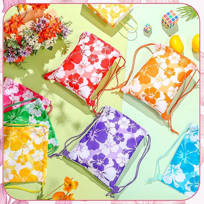 Teling Hibiscus Party Favors Bags Drawstring Luau Bag Tropical Gift Bags for Birthday Baby Shower Party Favor Packs(14 Pcs, Fresh Style)