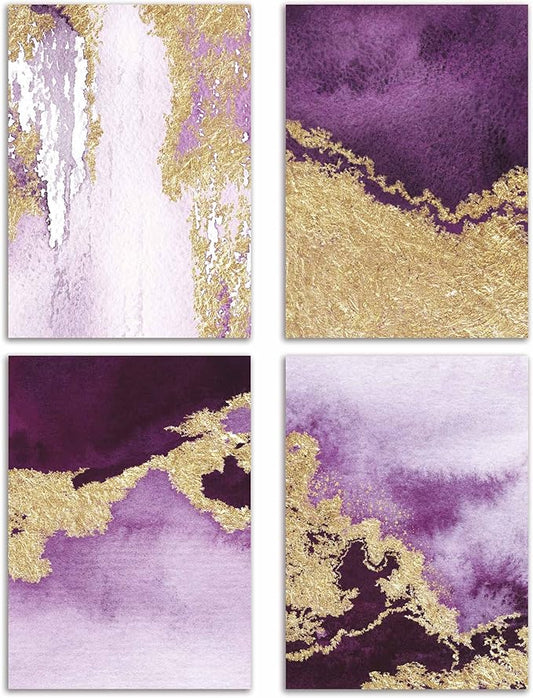 Abstract Greeting Cards Boxed Set - 24 All Occasion Blank Just Because or Thank You Cards w/White Envelopes - High-Quality Card Stock by RitzyRose (Purple & Gold)