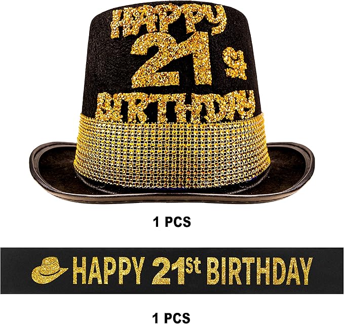 21st Birthday Celebration Bundle - Hat, Sash, Decorations for Men's Milestone Birthday