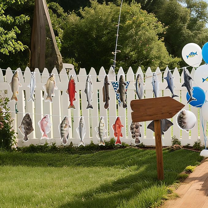 20pcs Fishing Birthday Decoration Banner, Hanging Decor for Fishing Party