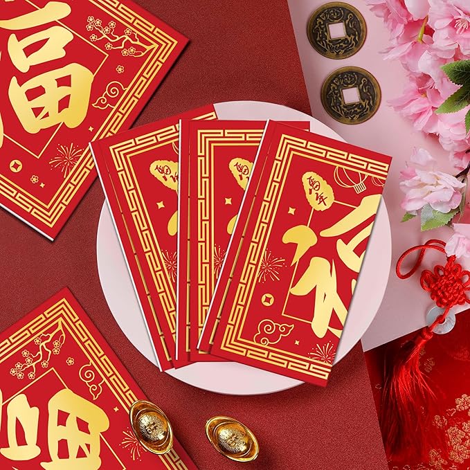 50 PCS Chinese New Year Decorations 2026, Folded Chinese New Year Napkins, 6.5" Paper Red Fu Lunar New Year Napkins, Disposable Year of the Horse 2026 Party Decorations for Spring Festival