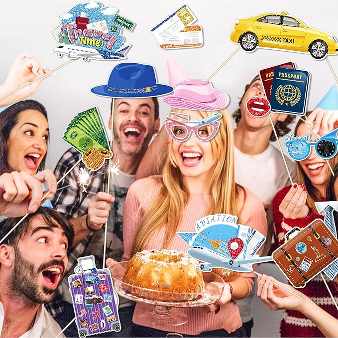 25 Pcs Travel Themed Photography Decorations, Fun Global Travel Photo Booth Props, Party Supplies for All Occasions Such as Graduation Ceremonies and Birthdays