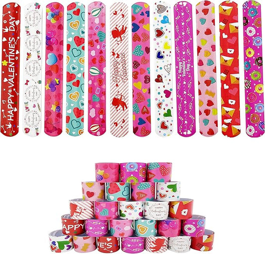 DimiGlobal Valentine Slap Bracelets for Kids Valentines Day Slap Bracelets Bulk for Boys and Girls Holiday Slap Bracelet Party Favors Supplies Classroom Prizes Exchanging Gifts (24)