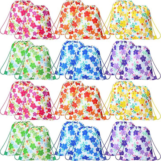 Teling Hibiscus Party Favors Bags Drawstring Luau Bag Tropical Gift Bags for Birthday Baby Shower Party Favor Packs(24 Pcs, Vivid Style)