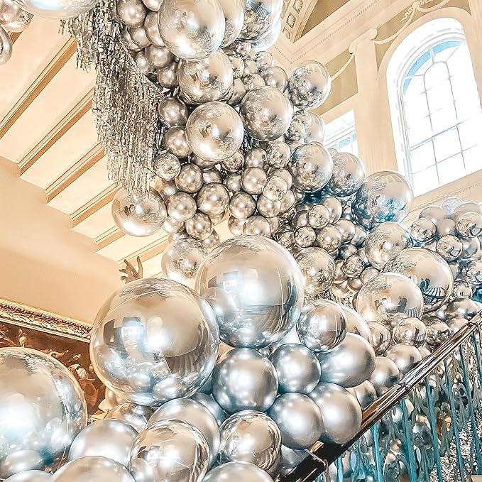 PartyWoo Metallic Silver Balloons, 85 pcs Silver Metallic Balloons Different Sizes Pack of 18 Inch 12 Inch 10 Inch 5 Inch Silver Balloons for Balloon Garland Arch as Party Decorations, Silver-G102