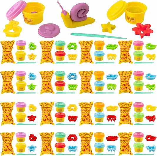 BONNYCO Play Dough Set with Molds and Goody Bags, Pack 16 Party Favors for Kids Age 3-9. Bulk Gifts, Kids Toys, Mini Birthday Games, Stocking Stuffers, Arts and Crafts Kit for Classroom