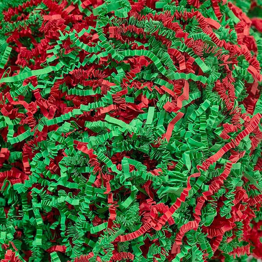 Wowxyz 1 LB Crinkle Cut Paper Shred Green & Red Crinkle Shredded Paper for Gift Baskets - Gift Box Bag Filler - Confetti Stuffing for Birthday, Holiday Present Packaging Wrapping